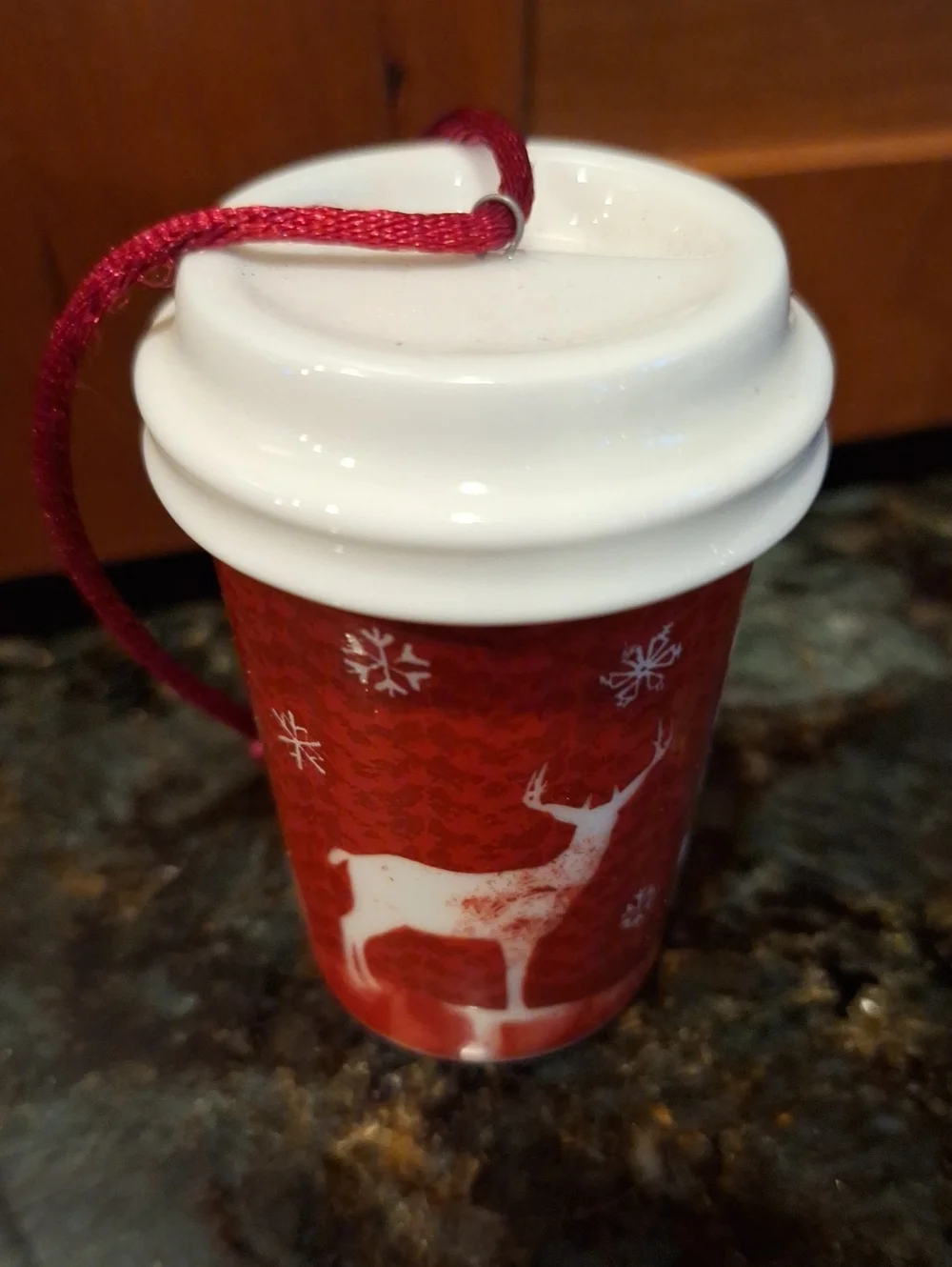 Starbucks 2008 Red Holiday Cup Ornament with White Lid In Box